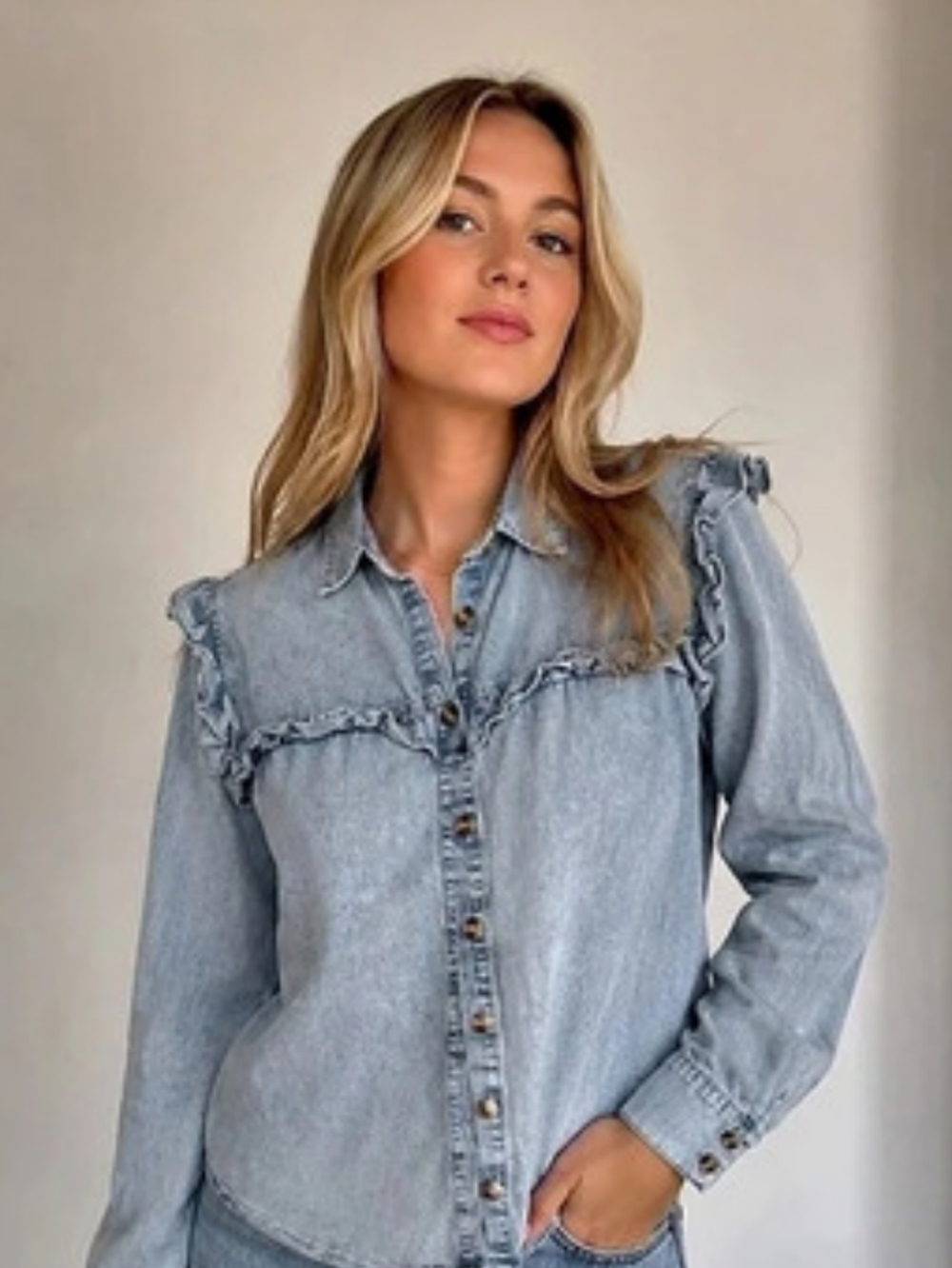 Aaron & Amber Women's Blue Denim Button Down Shirt